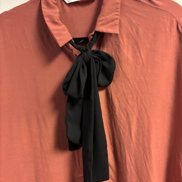 Zara Women's Rust Blouse with Black Bow - Picture 3 of 4
